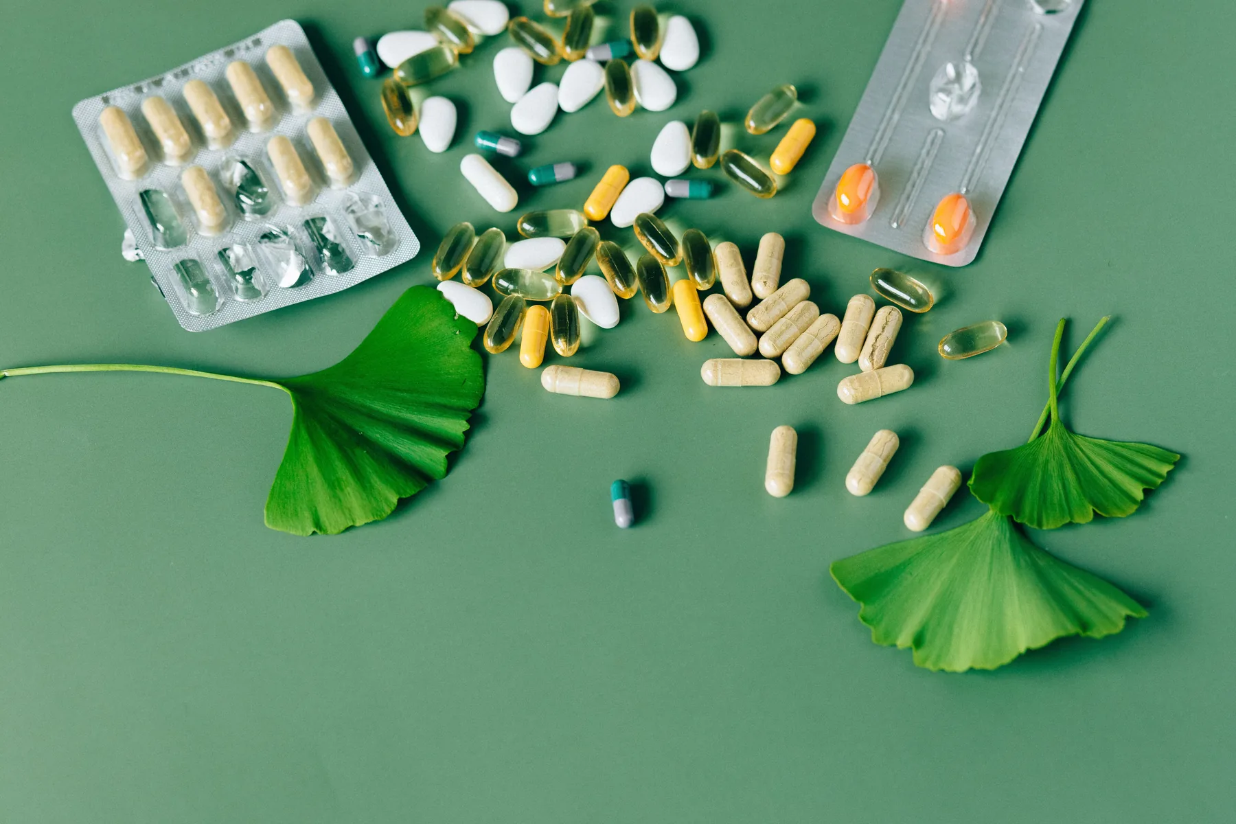 Natural supplements arranged with botanical ingredients